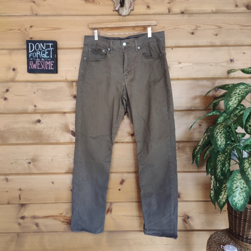 Lucky Brand 💙 Men's Slim Straight Stretch Brown Dark Khaki Jeans Pants 34 X 32"